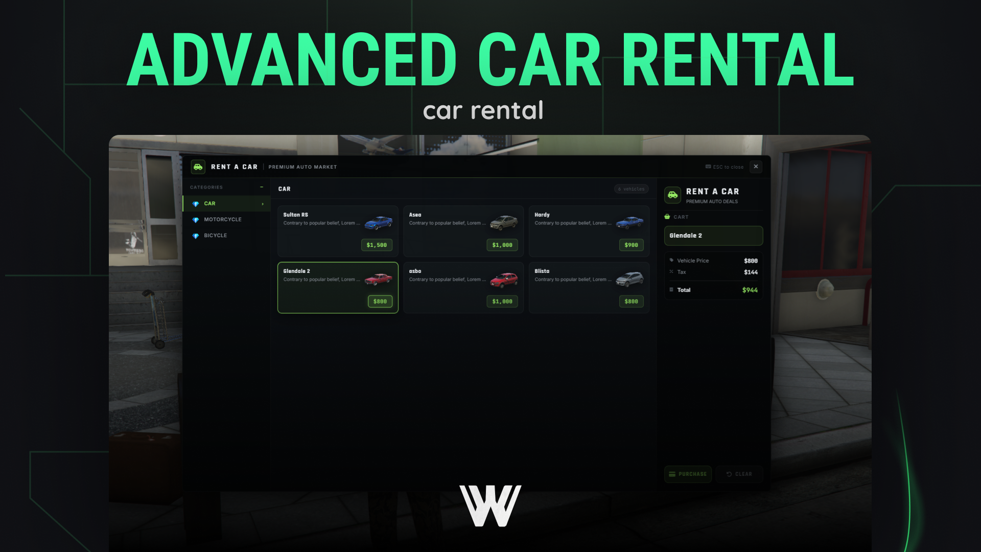 [Advanced Car Rental]ESX QBCORE QBOX { OPEN}