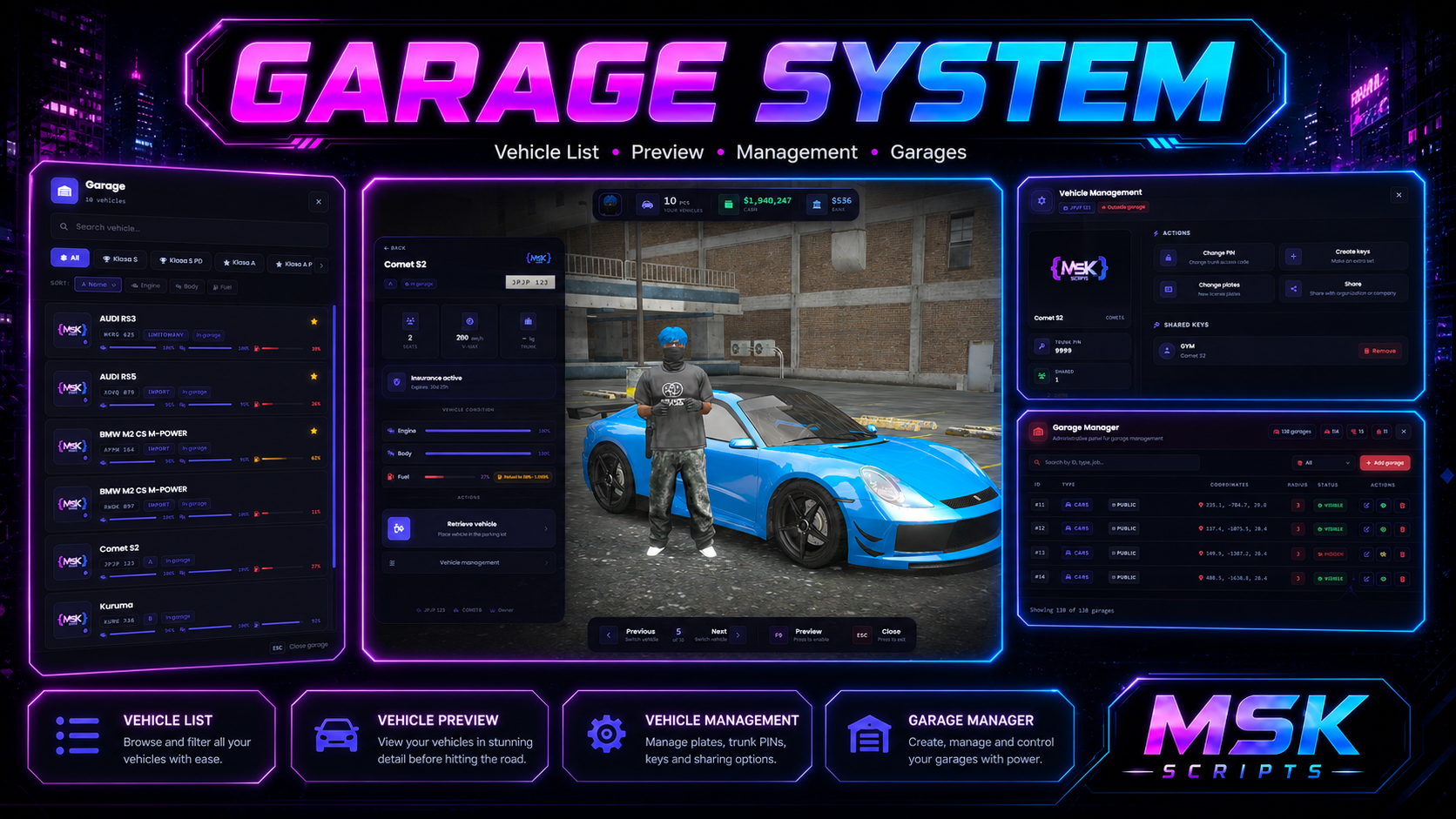 Garages System Escrowed [ESX, QB, QBOX, STANDALONE]