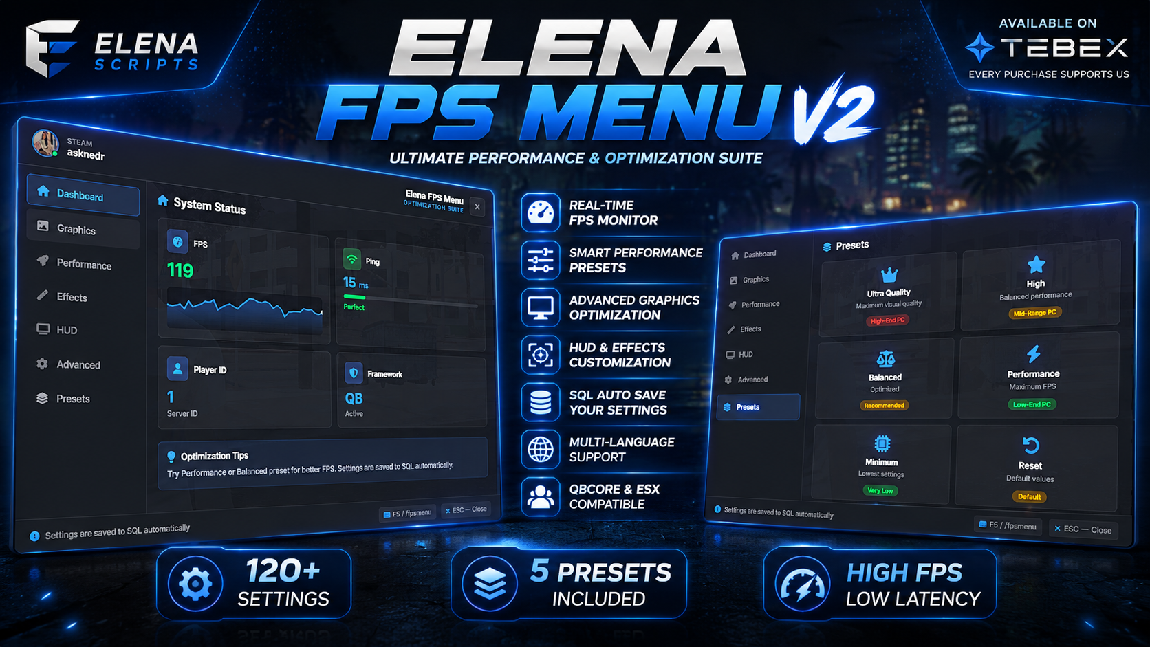 Elena Scripts FPS MENU V2 ESX / QB OPEN