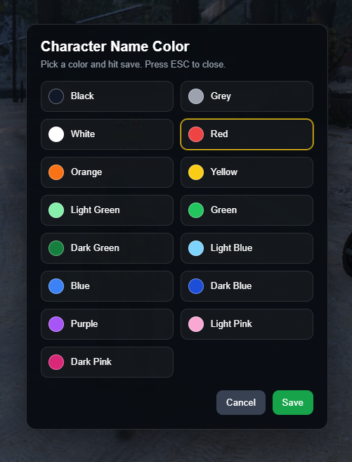 CHARACTER NAME COLOR