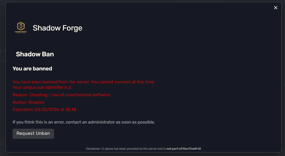 ShadowBan - Ban System | Standalone / All Frameworks | Launcher Popup | Unban Requests