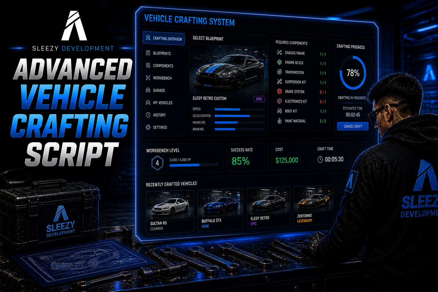 Sleezy Development • Advanced Vehicle Crafting System (QBCore & QBOX)