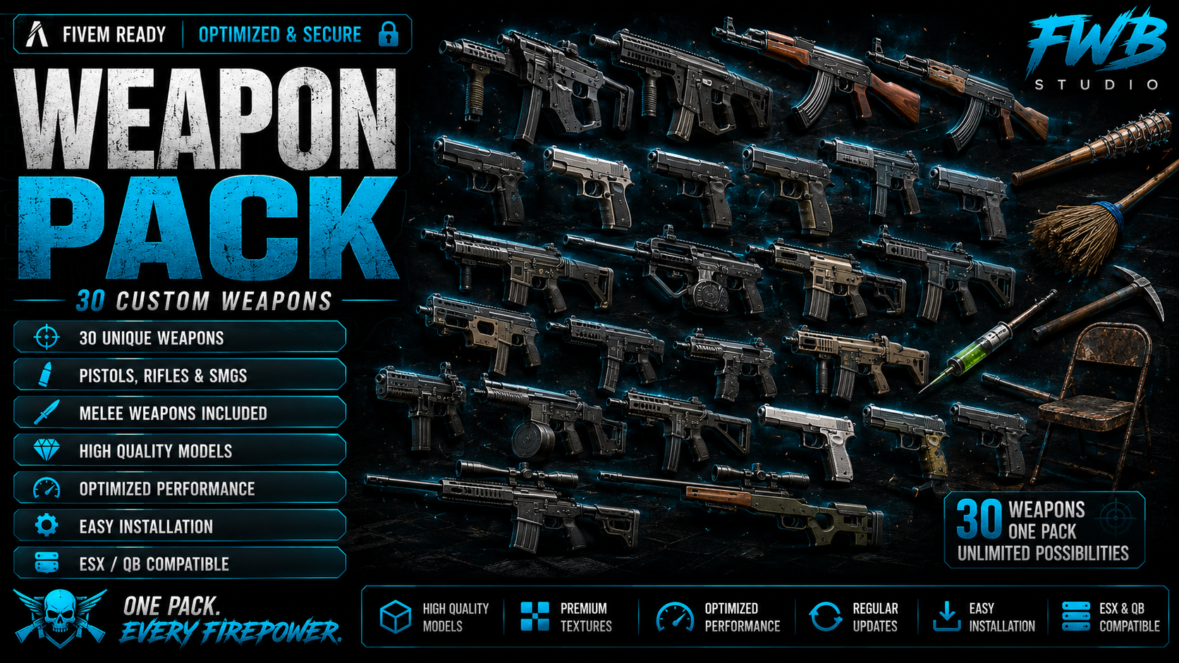 Weapon Pack V1 | 30 Colour Variants | AP Pistol Pack |Fivem  ESX / QBCore & Qbox