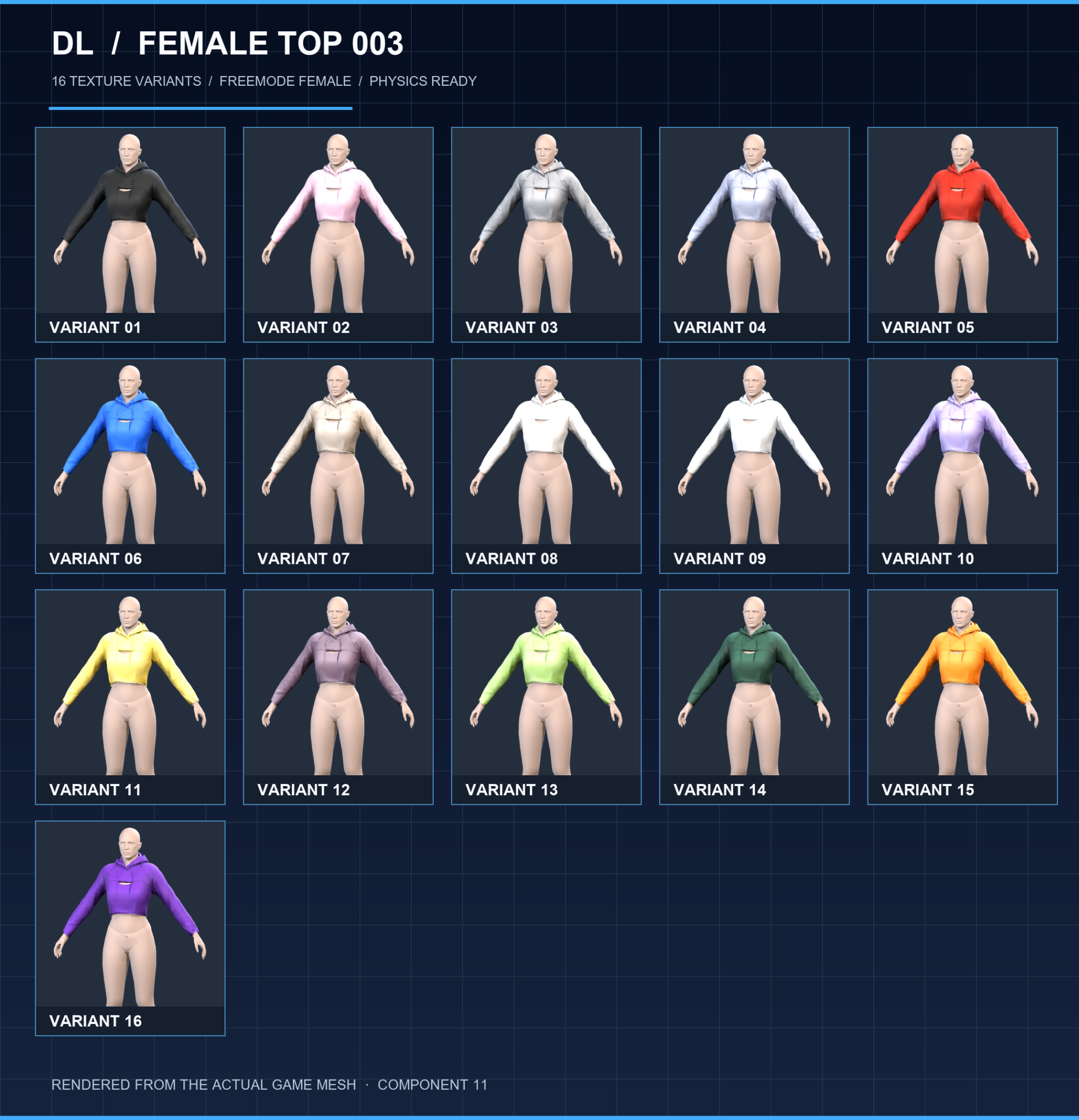 Animated Female top 003 | 16 Color Variants & Breast Physics