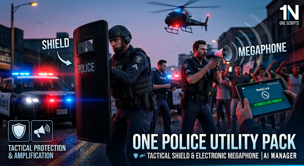🚔 One Police Utility Pack | AI Control, Megaphone & Shield (QBCore)