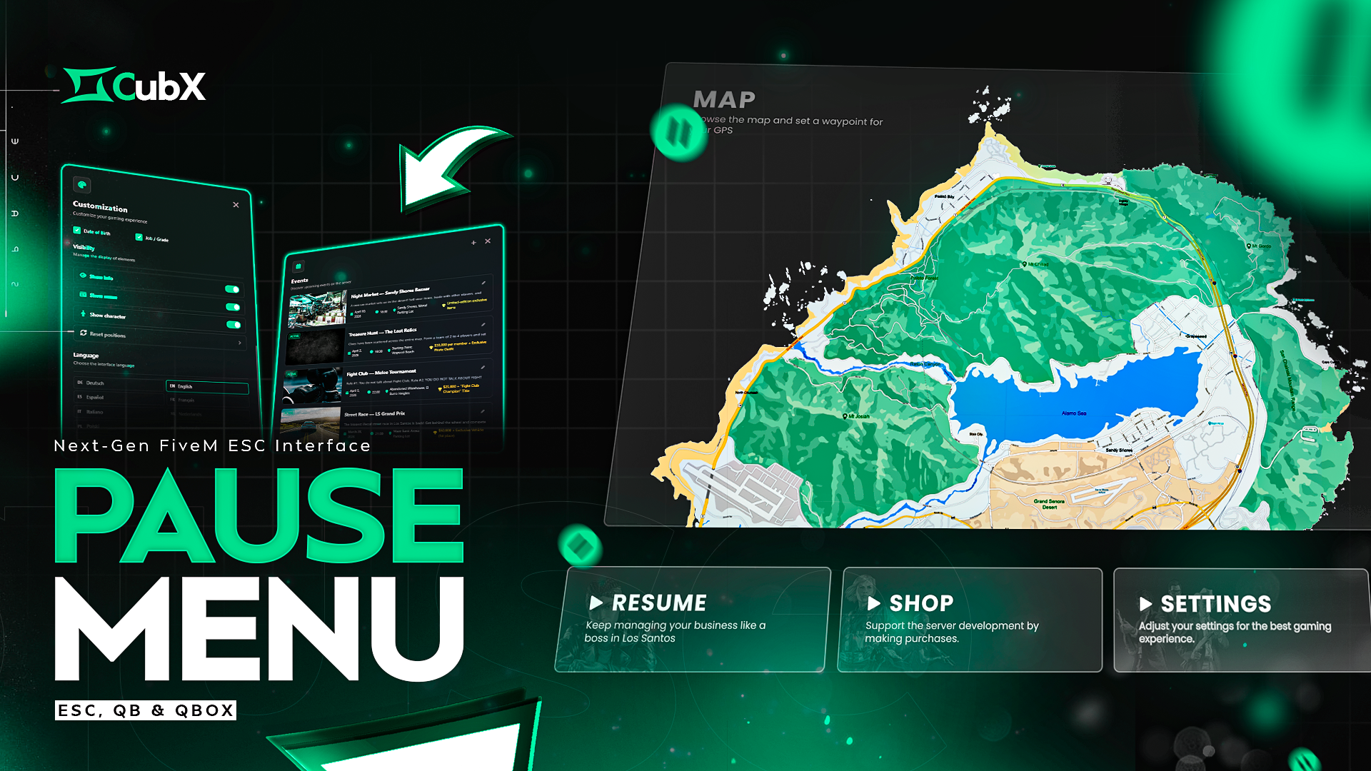 [CubX - Pause menu] Esx QBcore QBox OXcore {NEW}