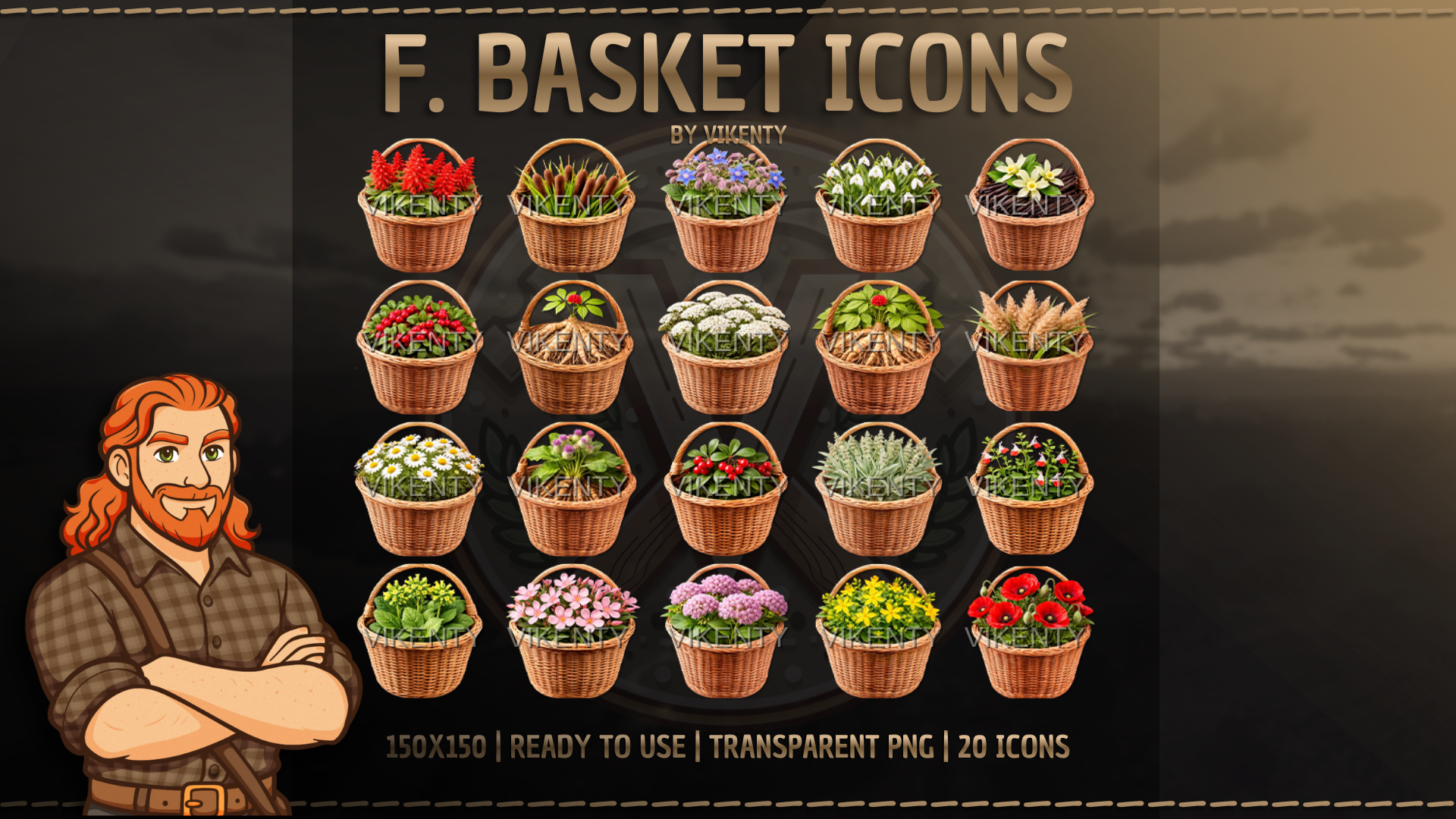 Flower Basket Icons x20 | 01