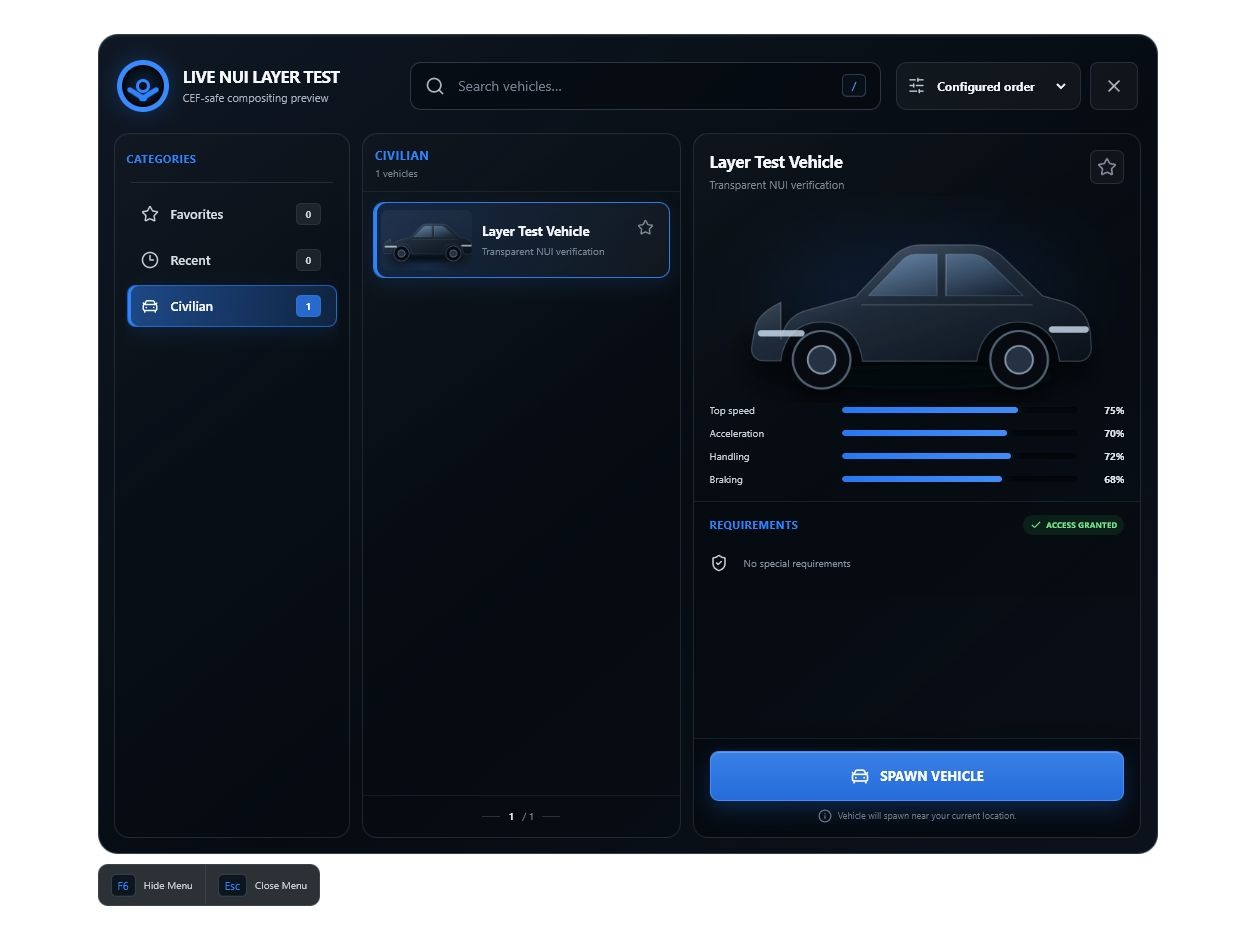 Starfire Vehicle Menu