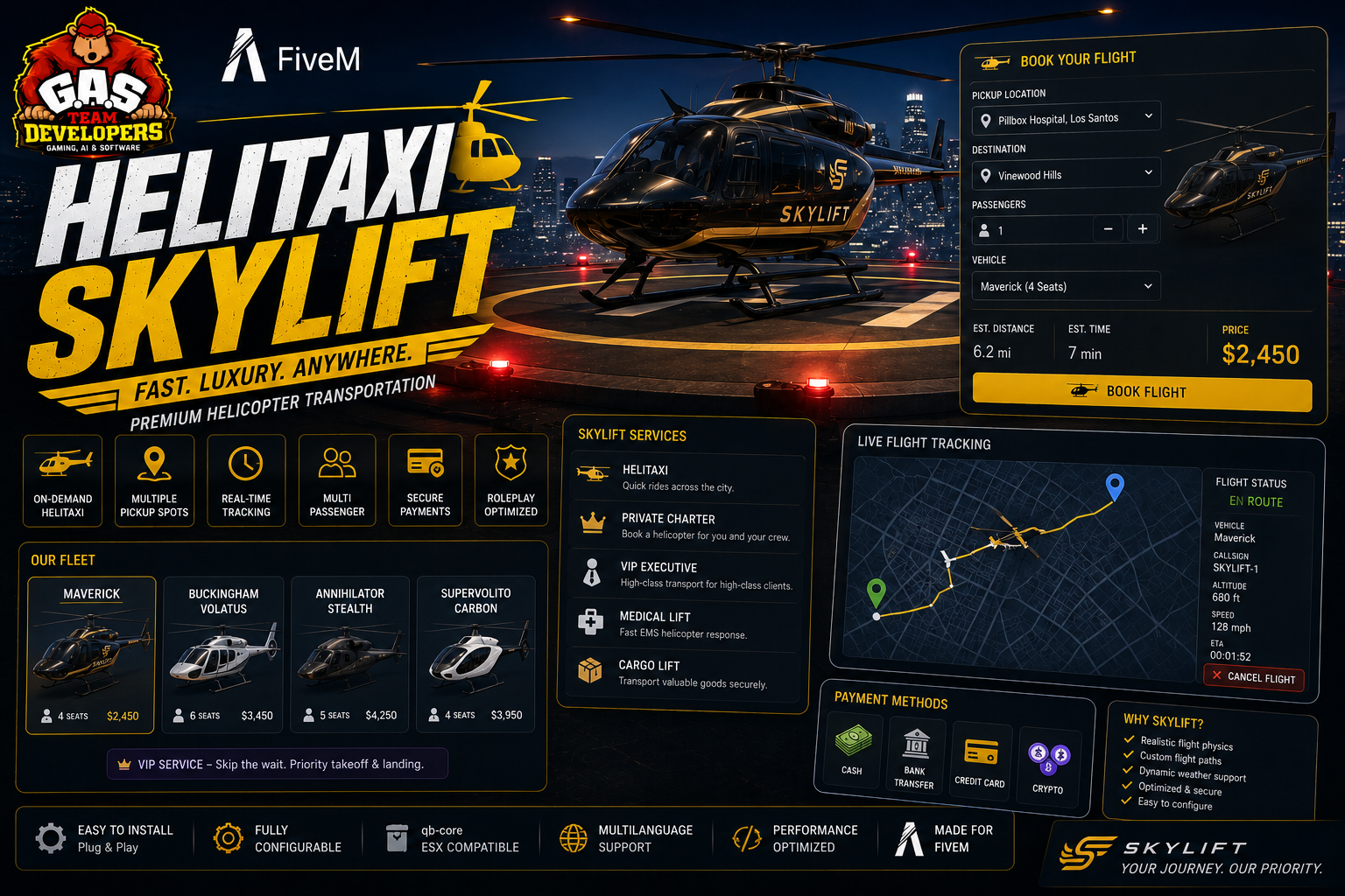 SkyLift — AI Helicopter Taxi for FiveM (Qbox)