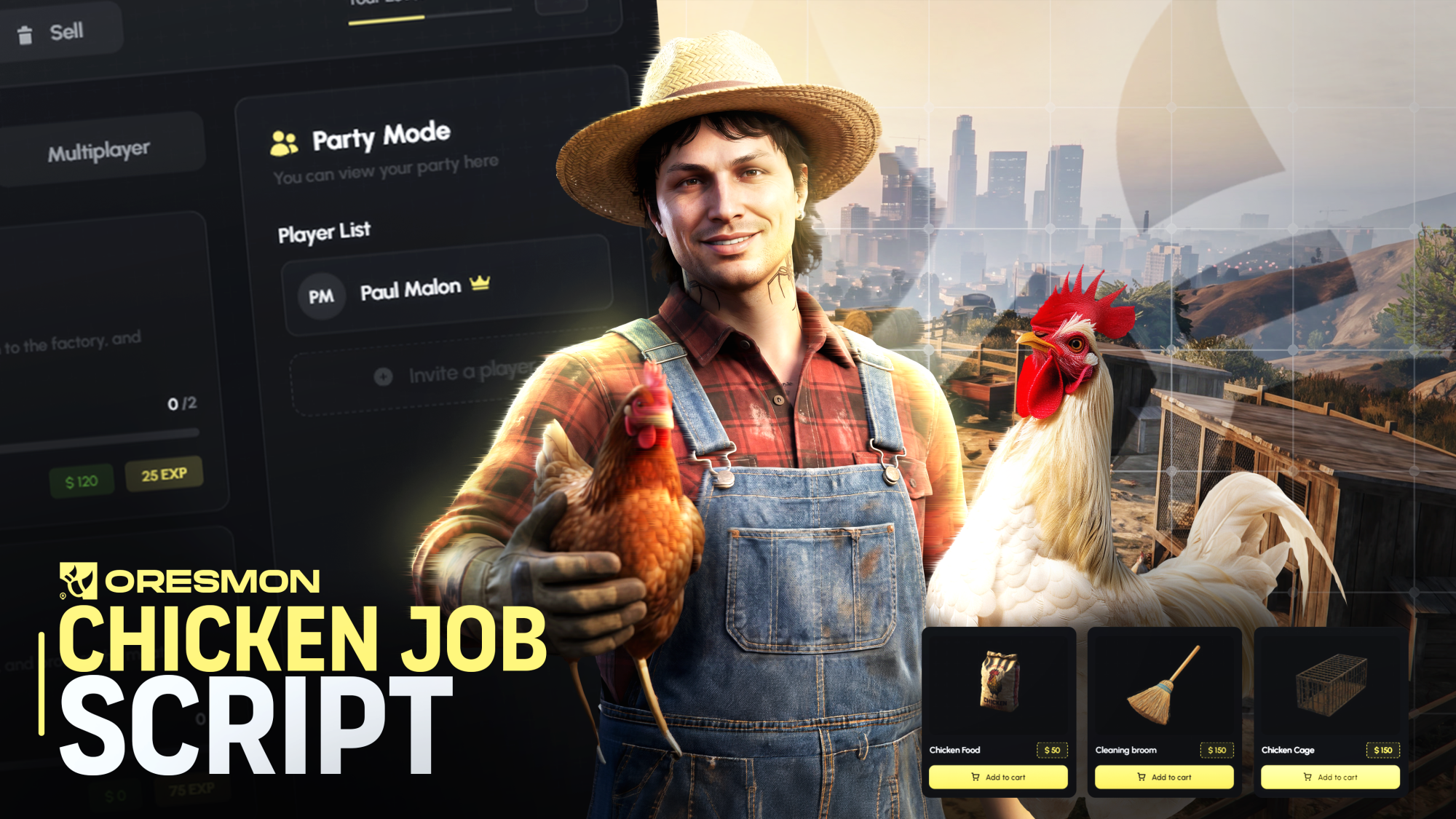 BP-Multiplayer Chicken Job (7 Daily Quests, Level Party System, Custom Props) Escrow | bp
