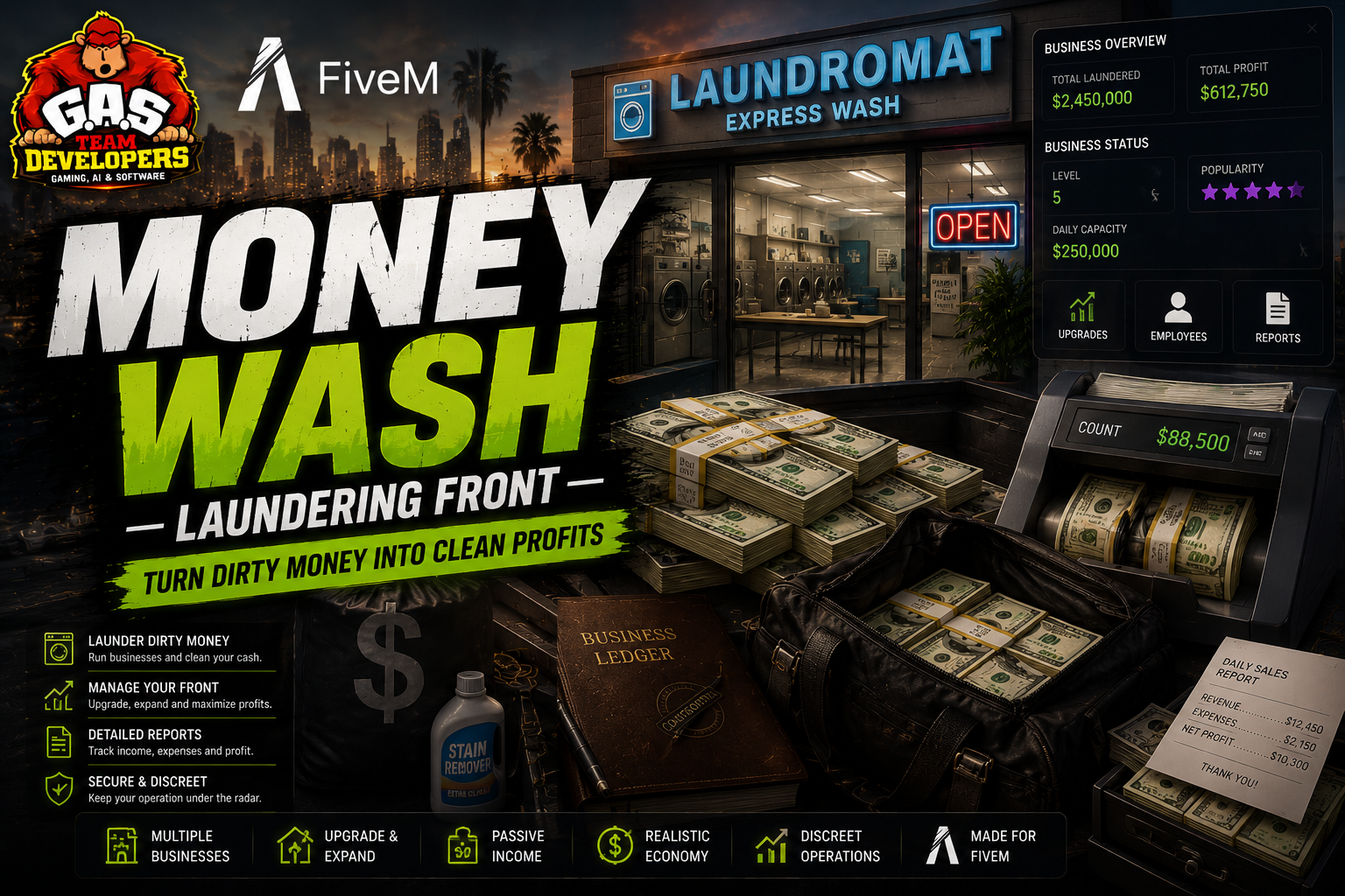 Money Wash — Laundering Front for FiveM (Qbox)