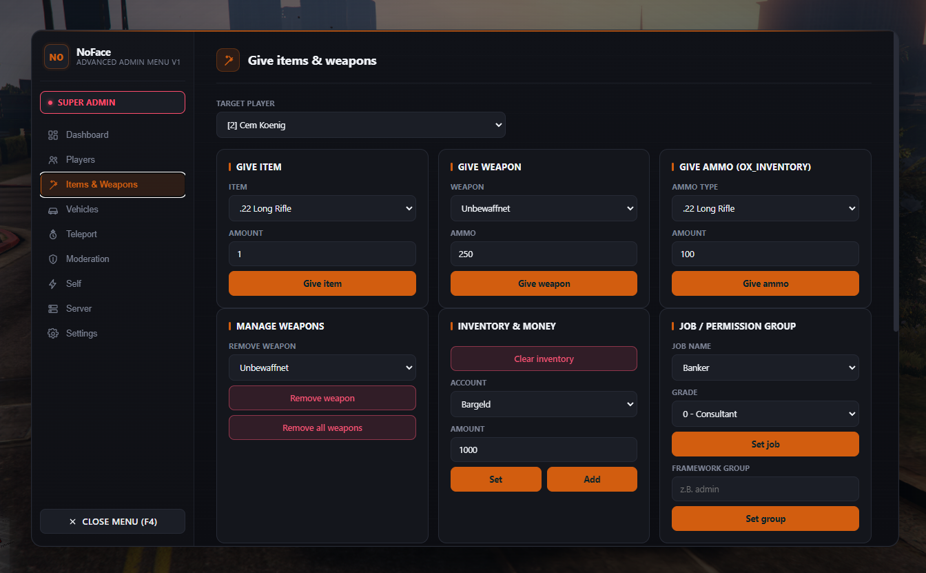 [ESX/QbCore/Standalone] NoFace Adminmenu V2.0.1