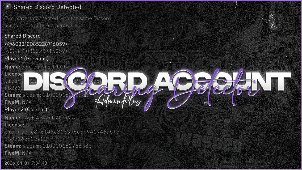 [QB/QBOX/ESX] Discord Account Sharing Deteciton