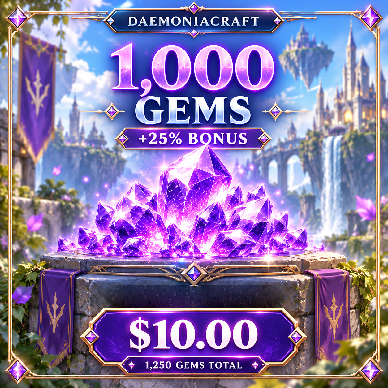 1000 Gems +25% bonus gems