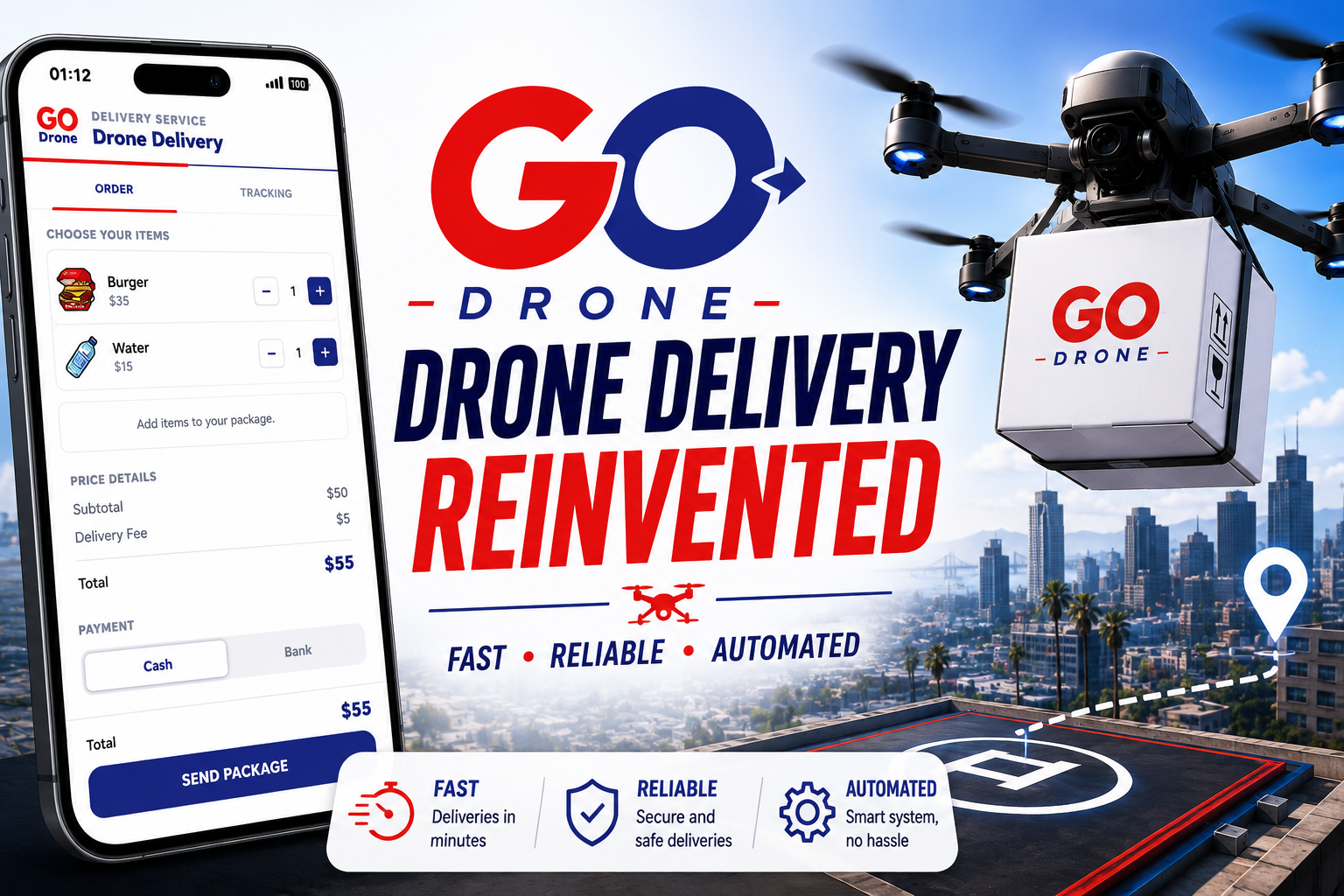 Go Drone — Autonomous Drone Delivery App (lb-phone)