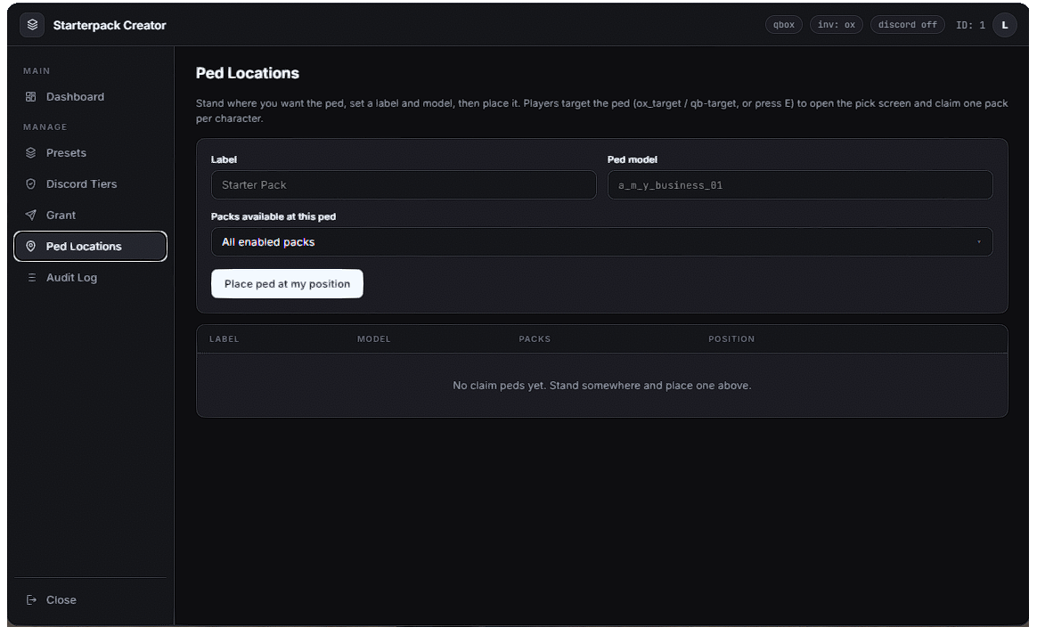 Starterpack Creator — Live In-Game Pack Builder