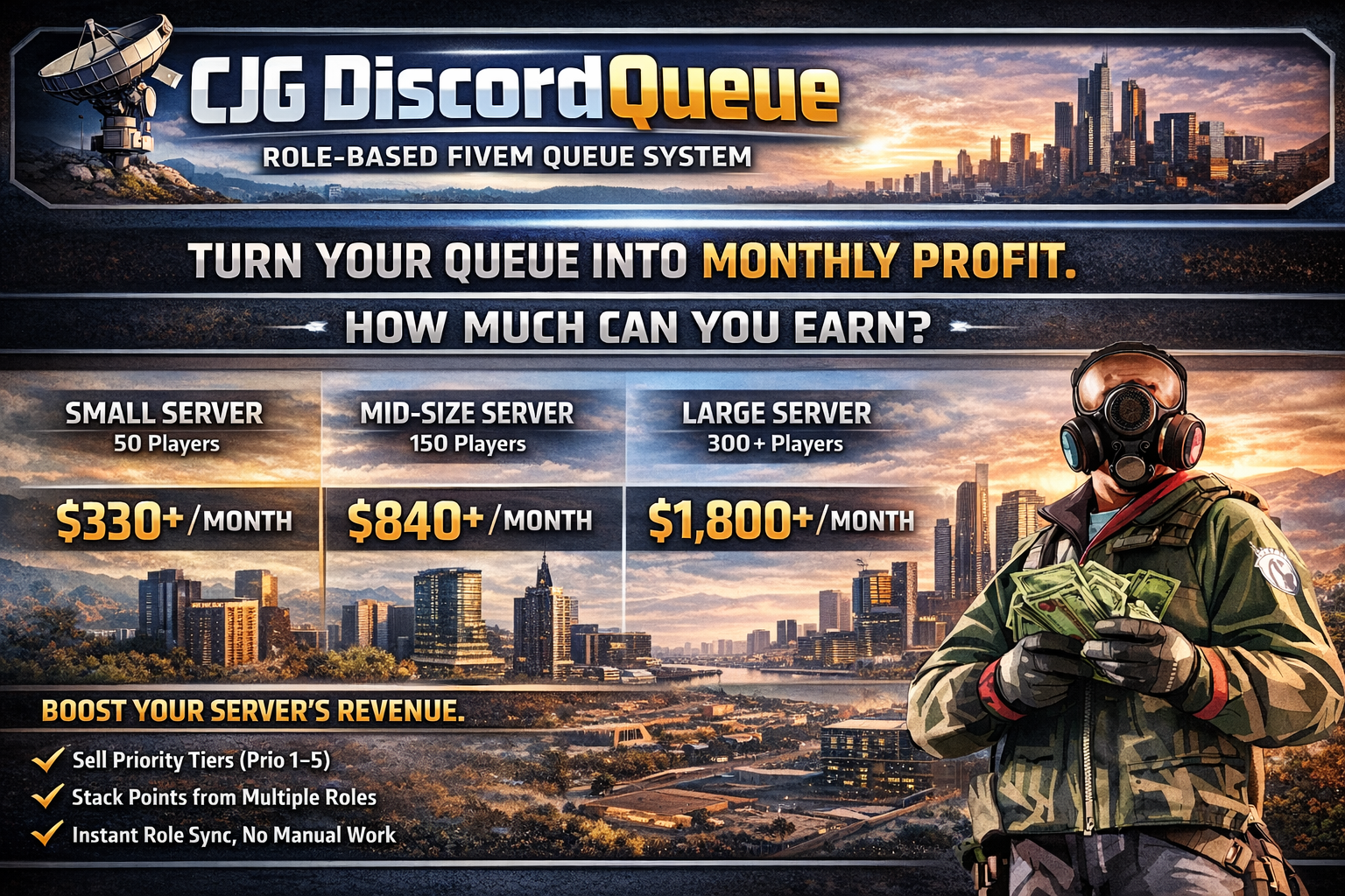 📡 CJG DiscordQueue — Role-Based FiveM Queue System