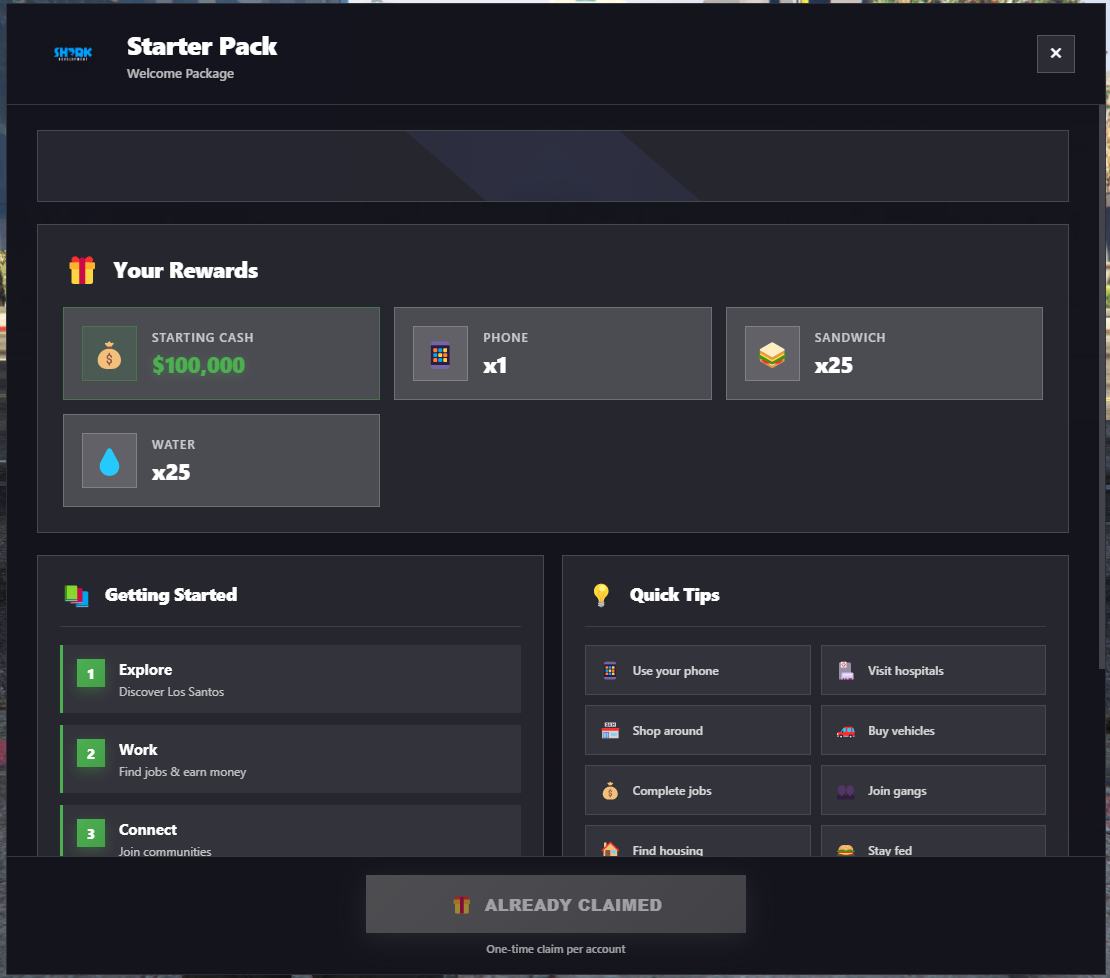 Shark Development – Starter Pack System