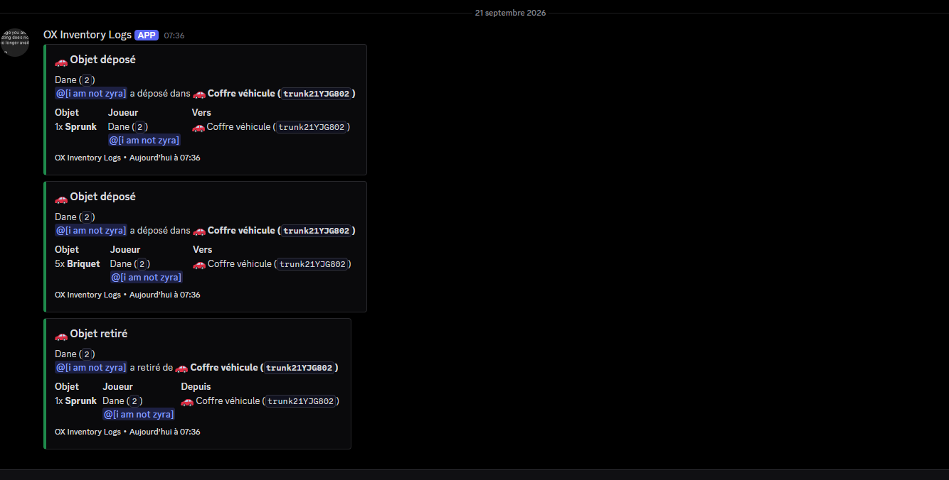 [ZYRA  OX Inventory Logs ]  Logs  {ESCROW}