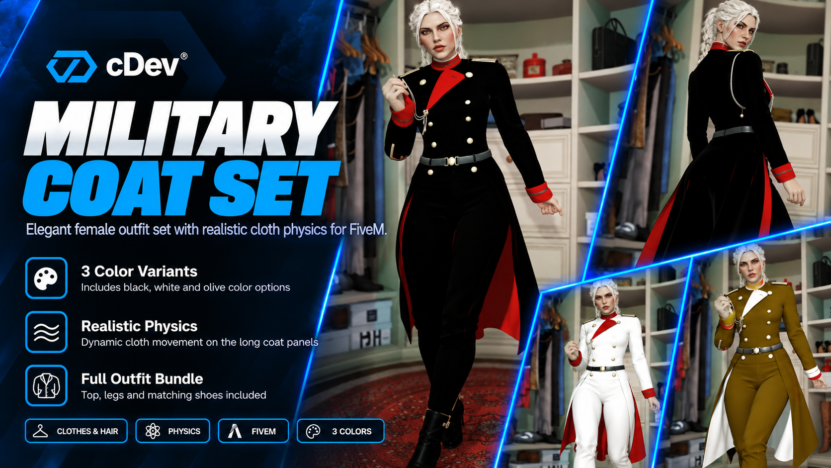 [cDev] Female Military Coat Set | Physics | Top + Legs + Shoes | 3 Colors