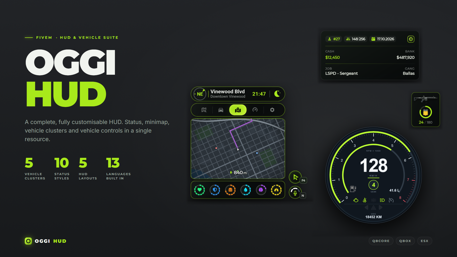 Oggi HUD | Customizable FiveM HUD for QBCore, Qbox & ESX