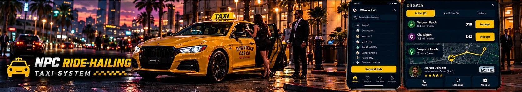 NPC Ride-Hailing / Taxi System for FiveM (QBCore / Qbox / ESX)