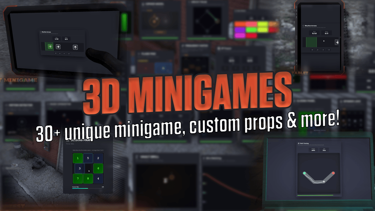 3D-Interactive Minigames Bundle (30+ unique minigame, custom props, tablet, keypad & PC hacking)