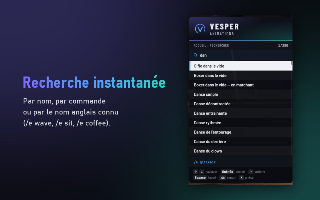 Vesper Emotes — Menu d'animations