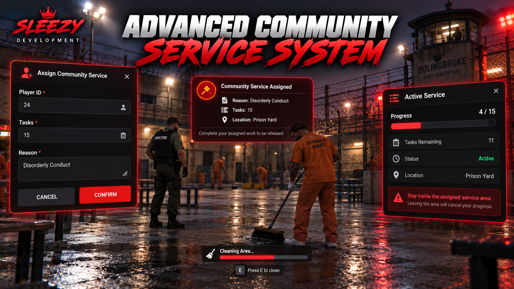 Sleezy Development • Advanced Community Service (ESX, QBCore, Qbox, & Standalone)