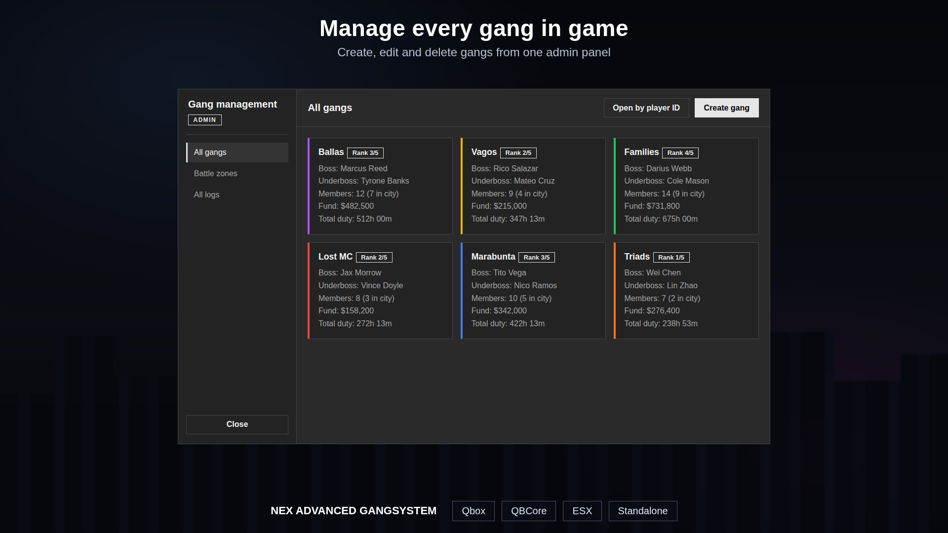 Nex Advanced Gangsystem | Qbox, QBCore, ESX & Standalone