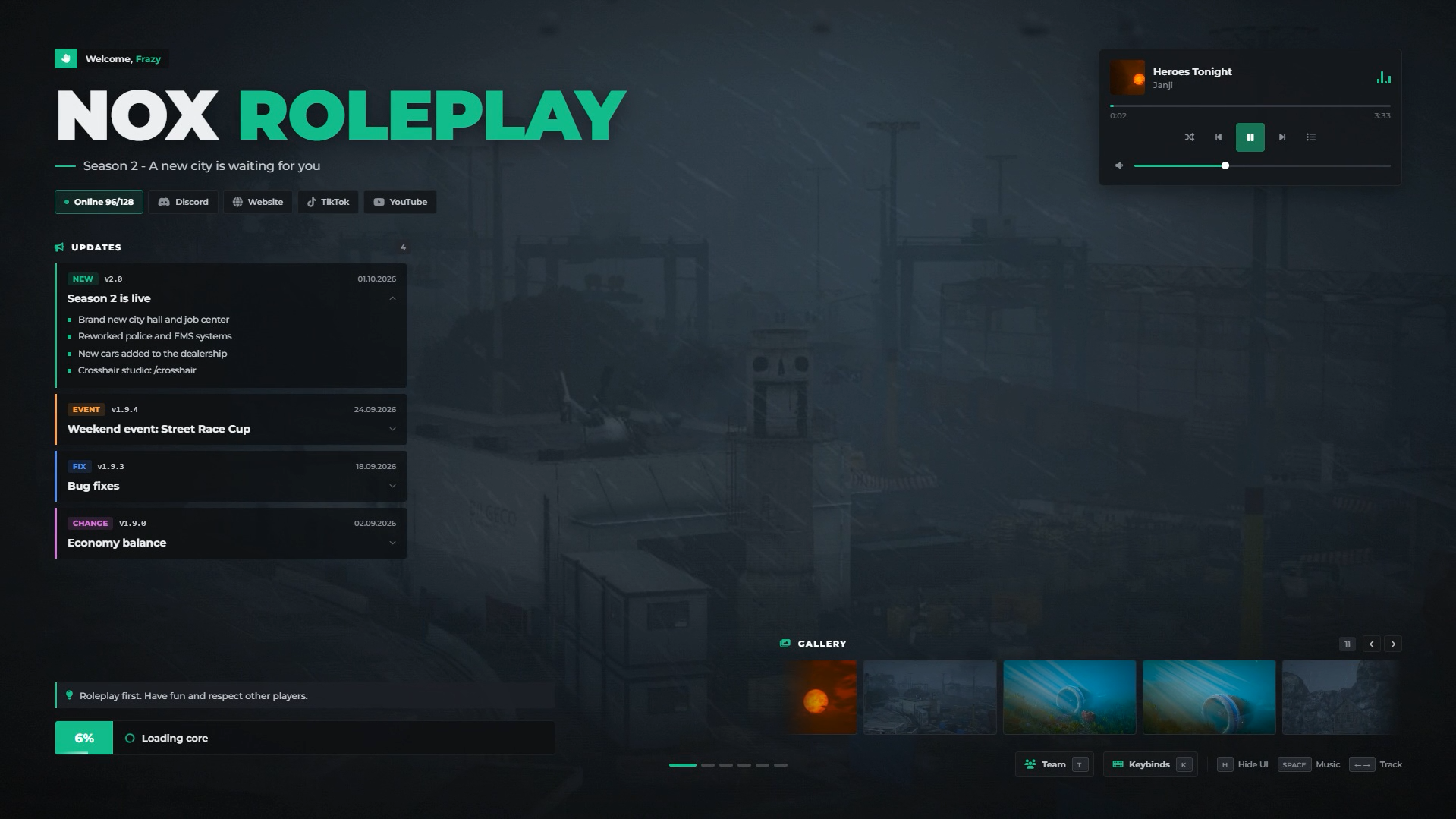 NOX Loading Screen | Music Player, Updates & Keybinds
