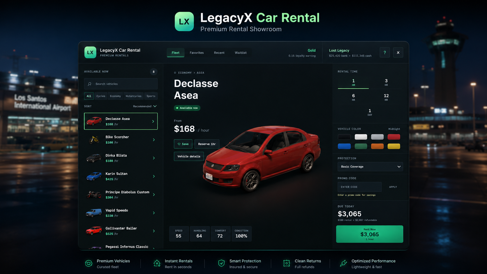 LegacyX Player Owned Car rental