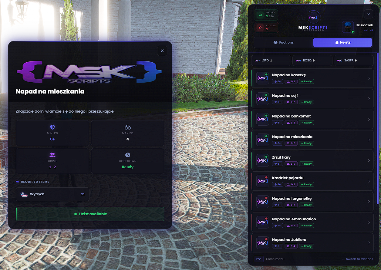 Factions & Heist Scoreboard Source Code [ESX, QB, QBOX, STANDALONE]