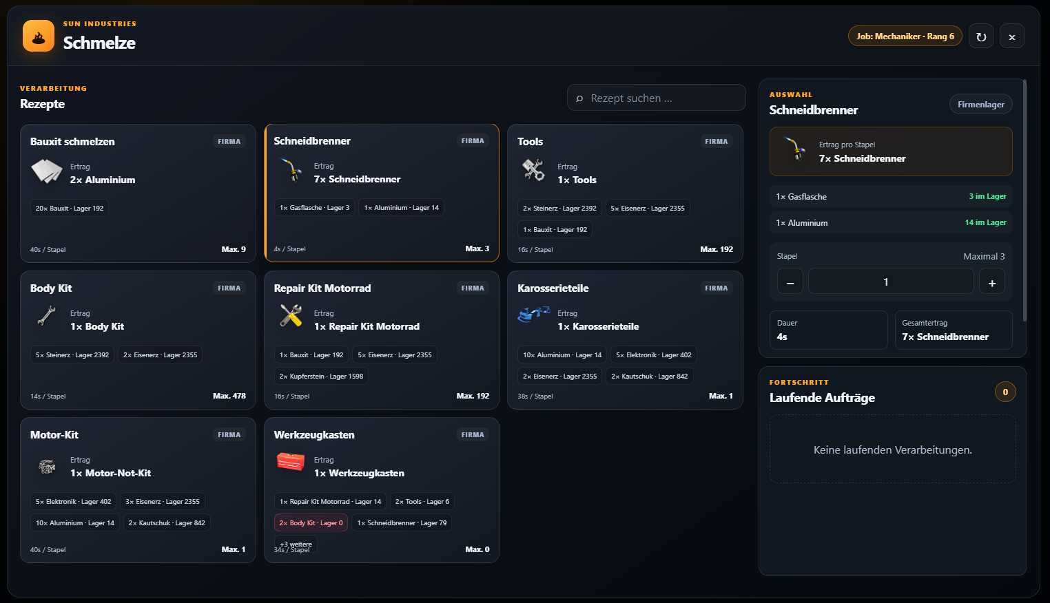 Schmelze – Dynamisches Multi-Lager & Crafting System
