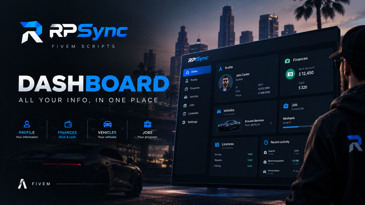 [QBCore/ESX/Qbox] RPSync Dashboard - Modern Character Hub & UI