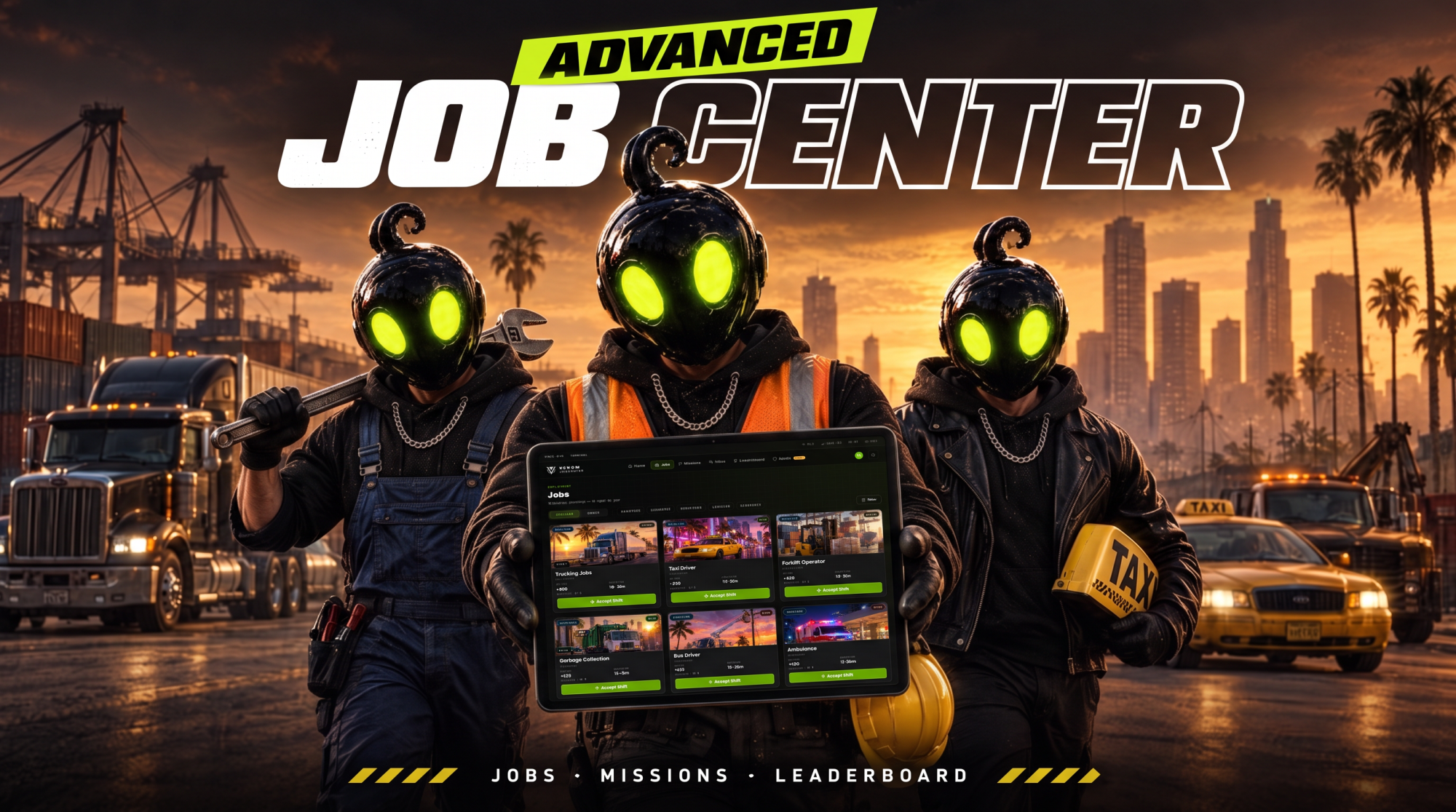 ADVANCED JOB CENTER — Multi-Job Board, Work Zones & Mission Tracking