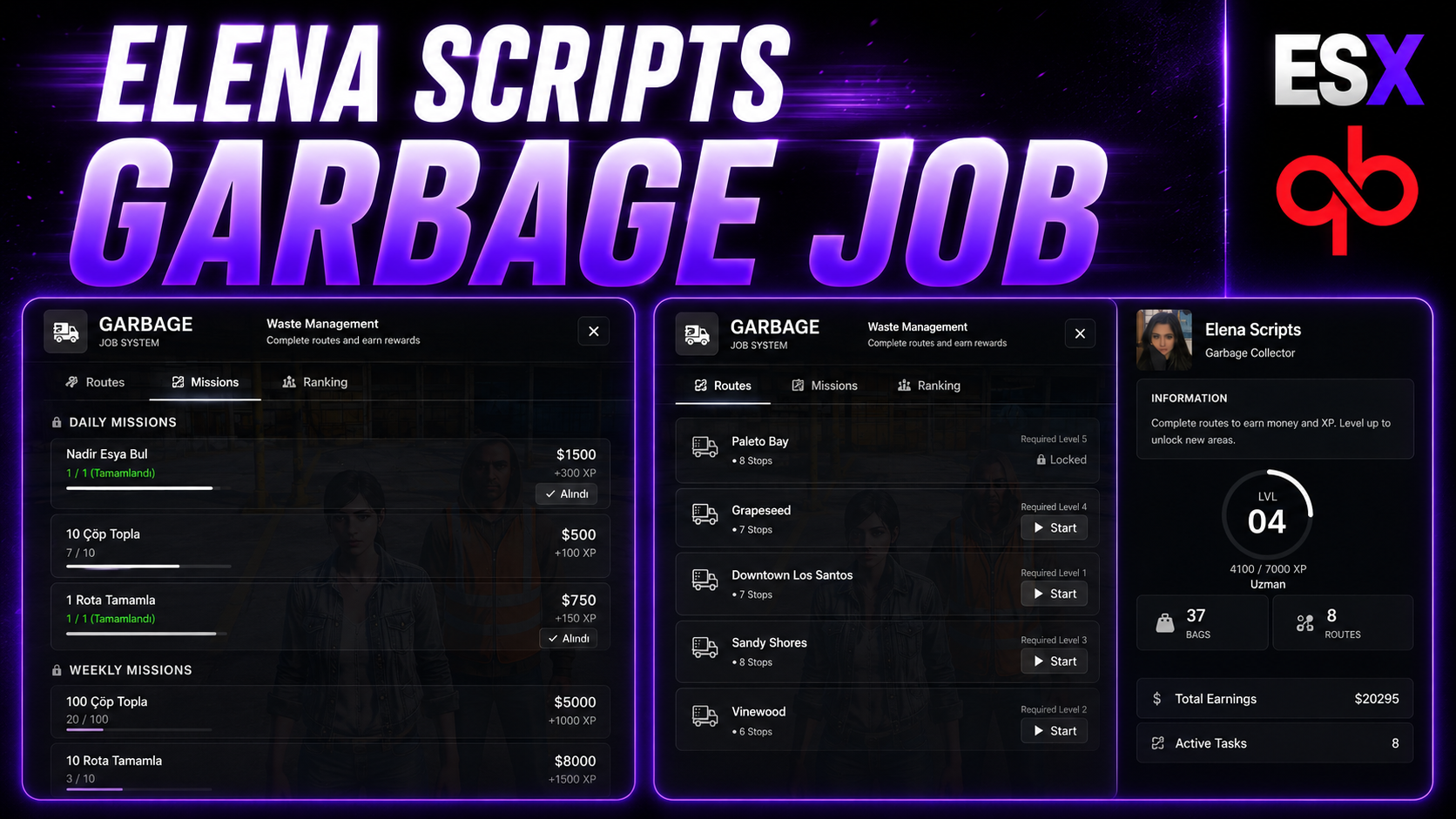 [ESX/QBCORE] Elena Garbage Job | Premium Realistic Job System OPEN