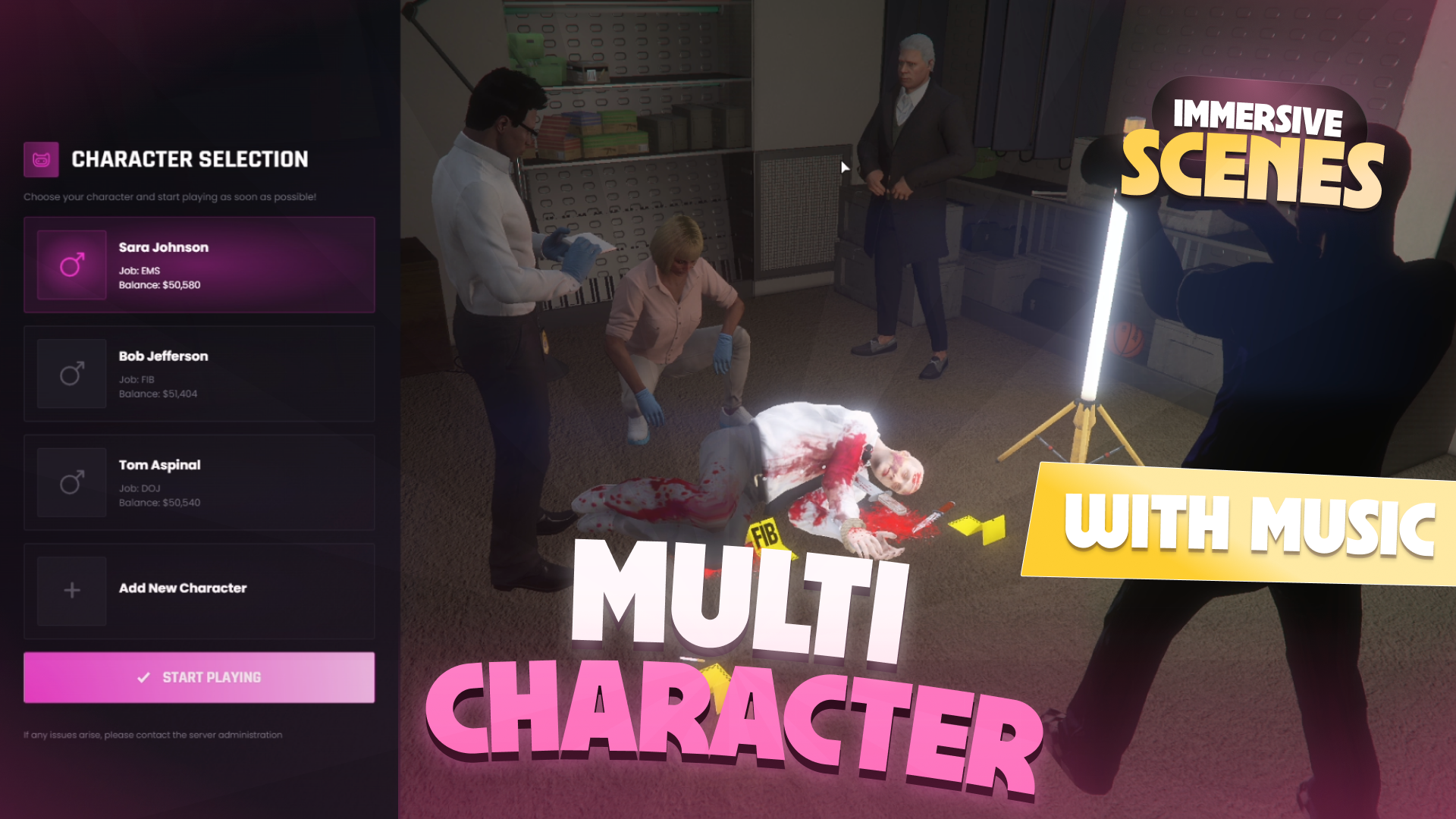 Multi Character | rolePlay Cinematic Scenes with Music, Admin Commands