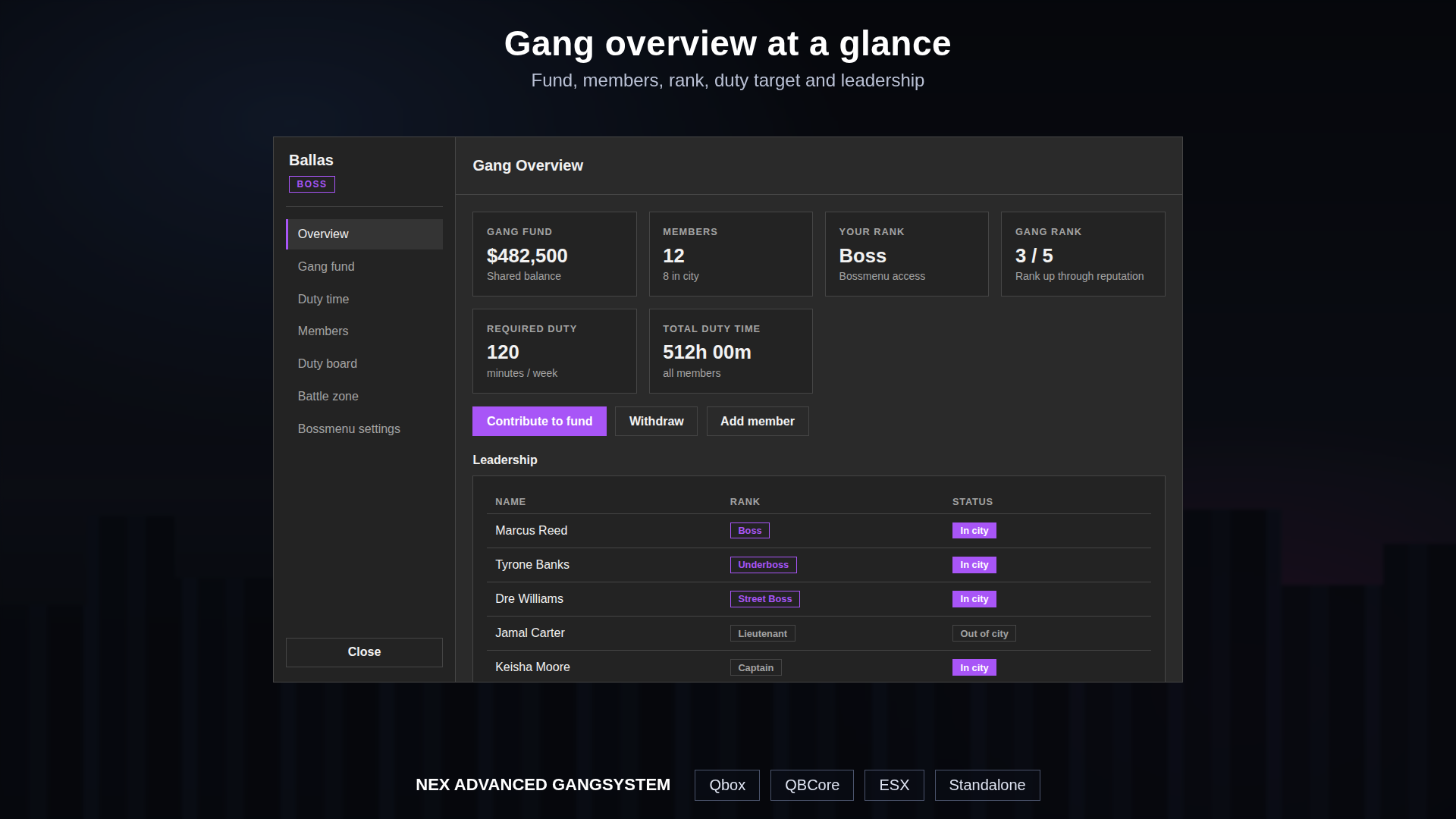 Nex Advanced Gangsystem | Qbox, QBCore, ESX & Standalone