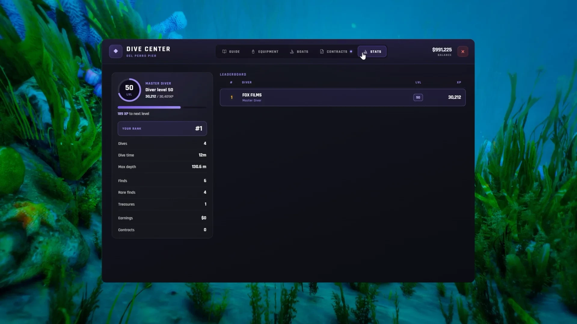 The diver profile and server leaderboard