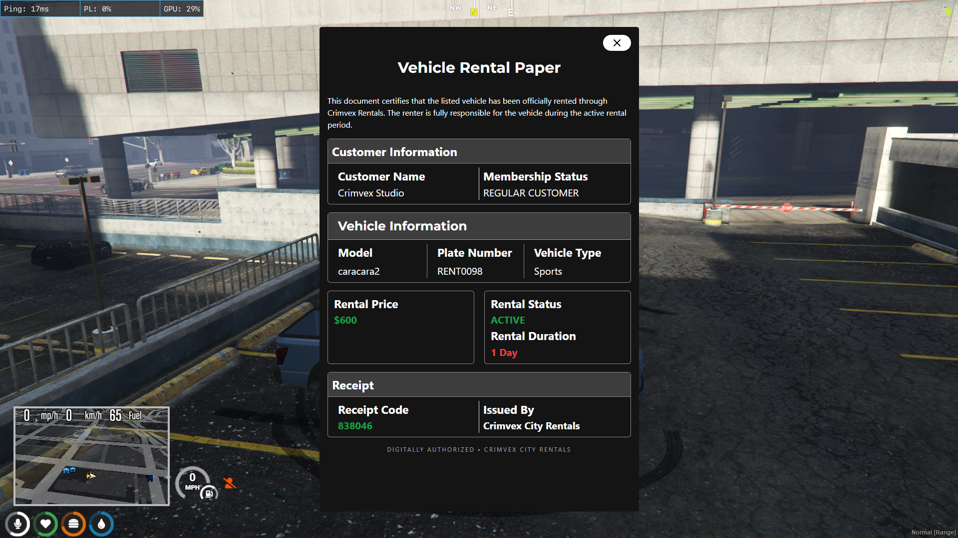 Crimvex Rental | Advanced Vehicle Rental System for QBCore & QBox