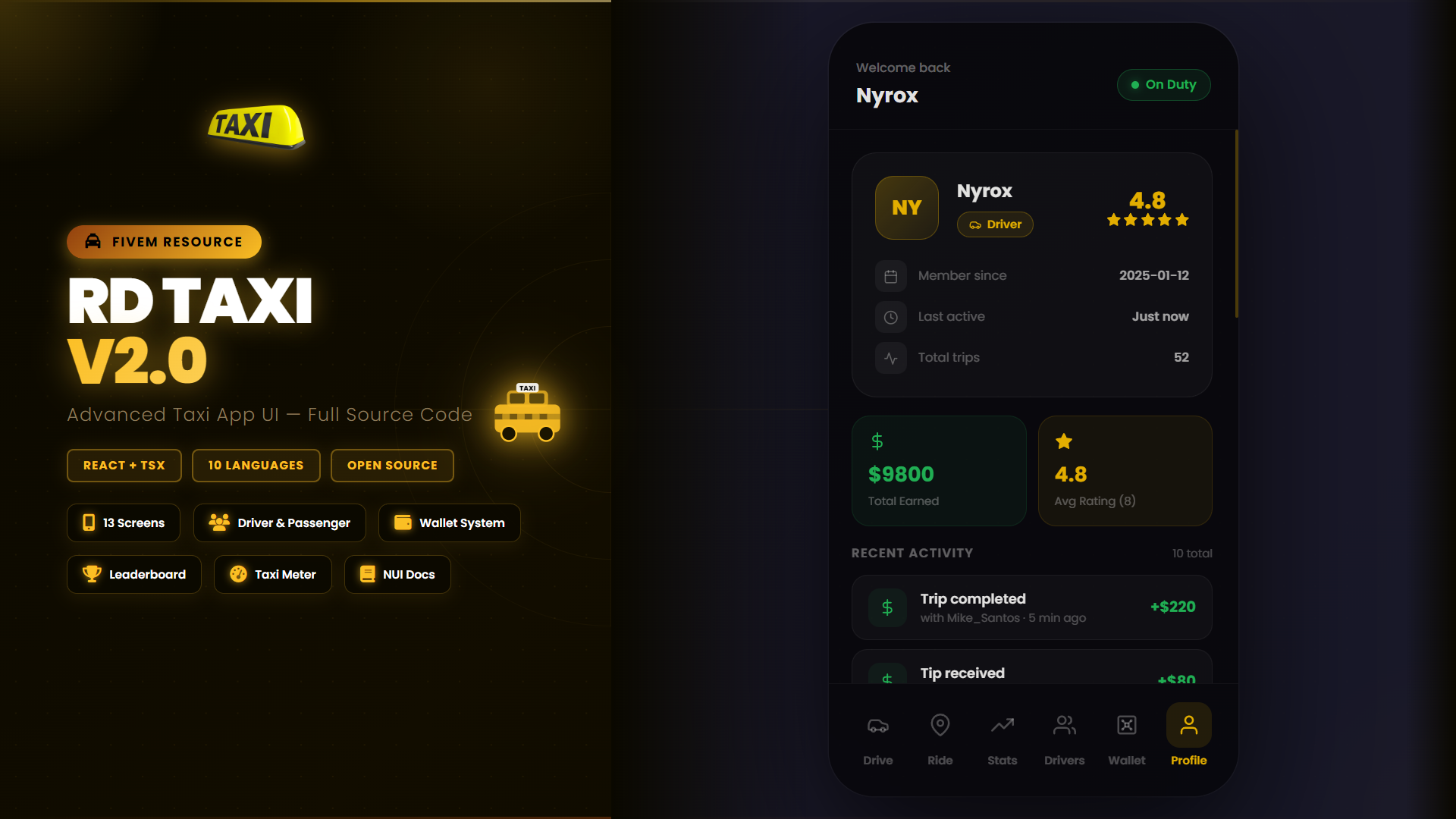 RD Taxi V2 - Advanced Taxi App UI