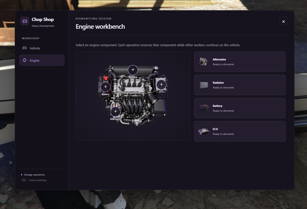 Sleezy Development • Advanced Chop Shop System (ESX, QBCore, QBOX & Standalone)