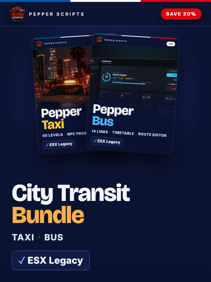 Pepper City Transit Bundle – Taxi & Bus (ESX)