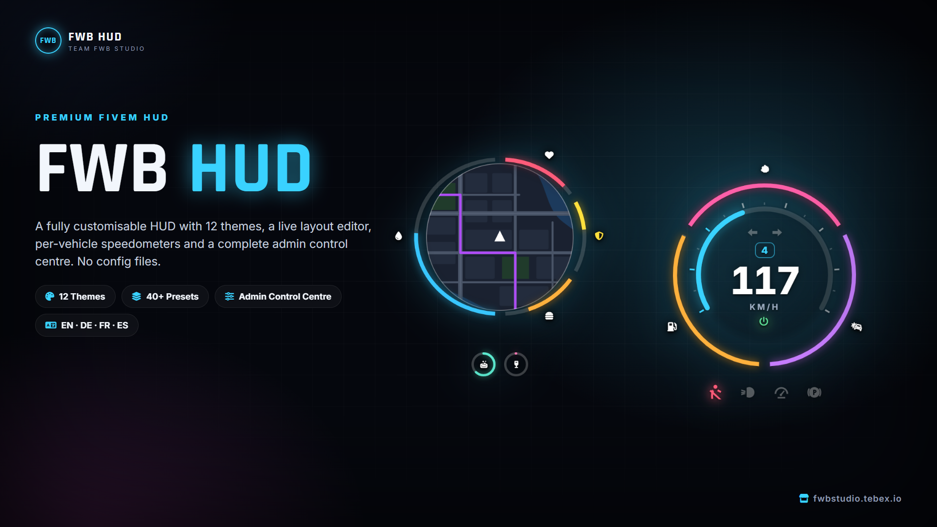 FiveM HUD – 12 Themes, Seatbelt, Nitro & Stress | ESX, QBCore, Qbox