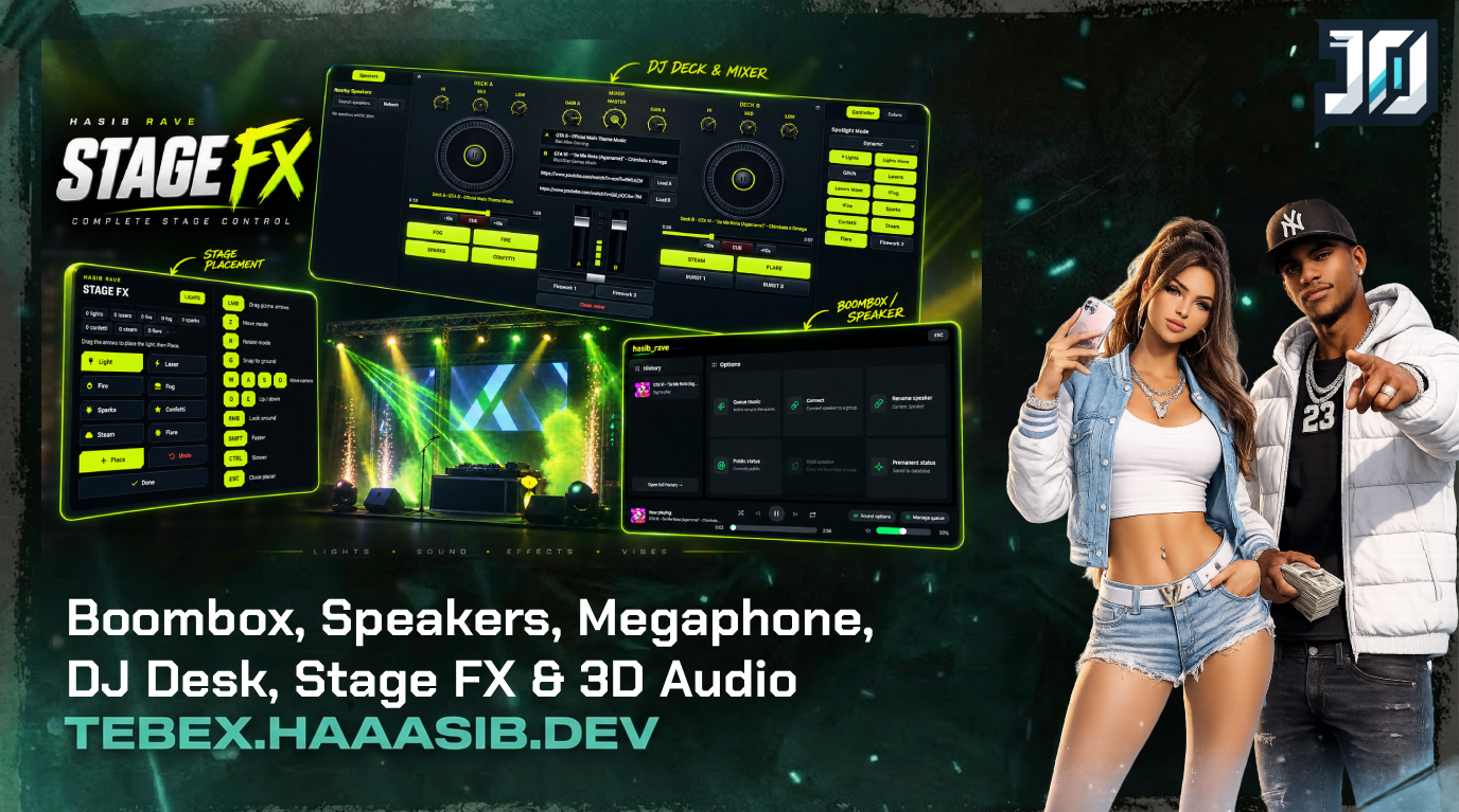 Boombox, Speakers, Megaphone, DJ Desk, Stage FX & 3D Audio