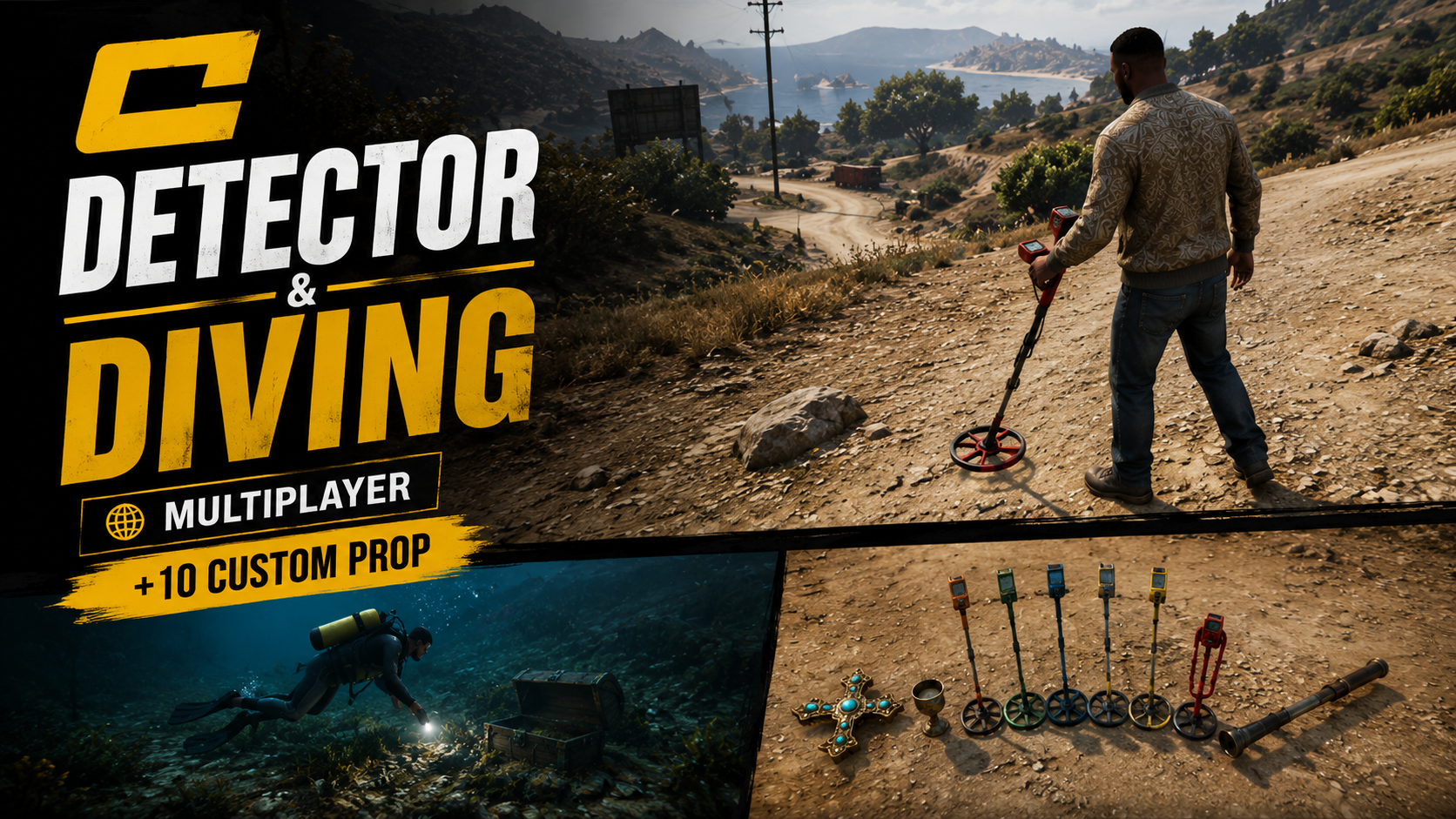 [MULTIPLAYER] Treasure Hunter Detector & Diving Script QBCore , QBOX & ESX [FIVEM]