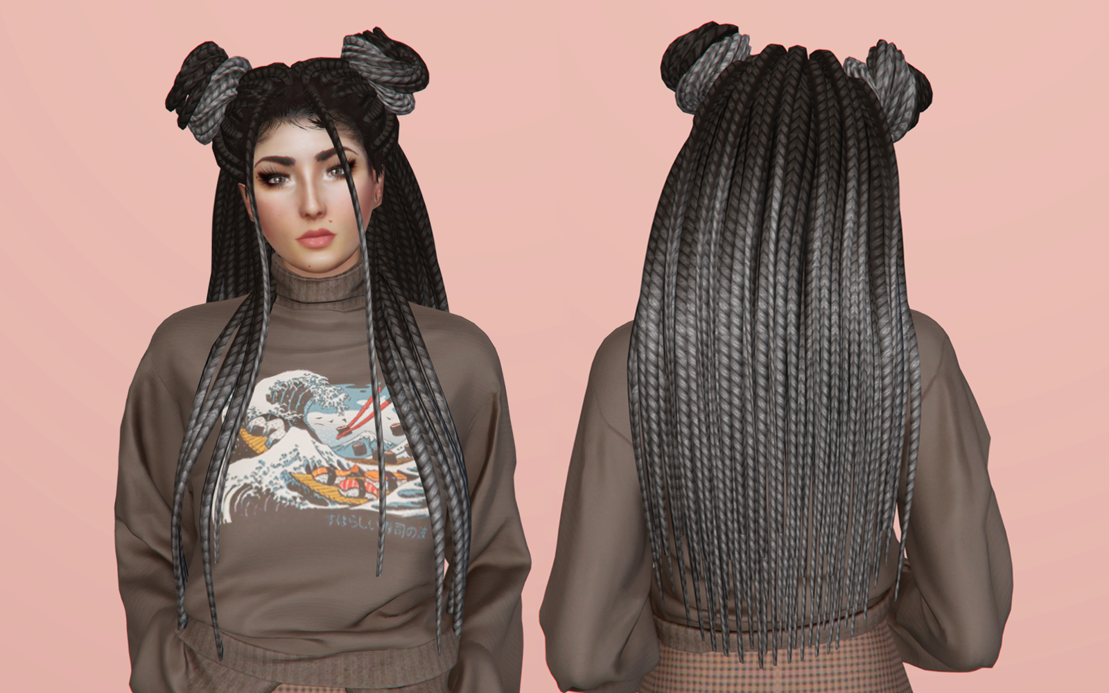 #010 Long Bun Braids Hairstyle