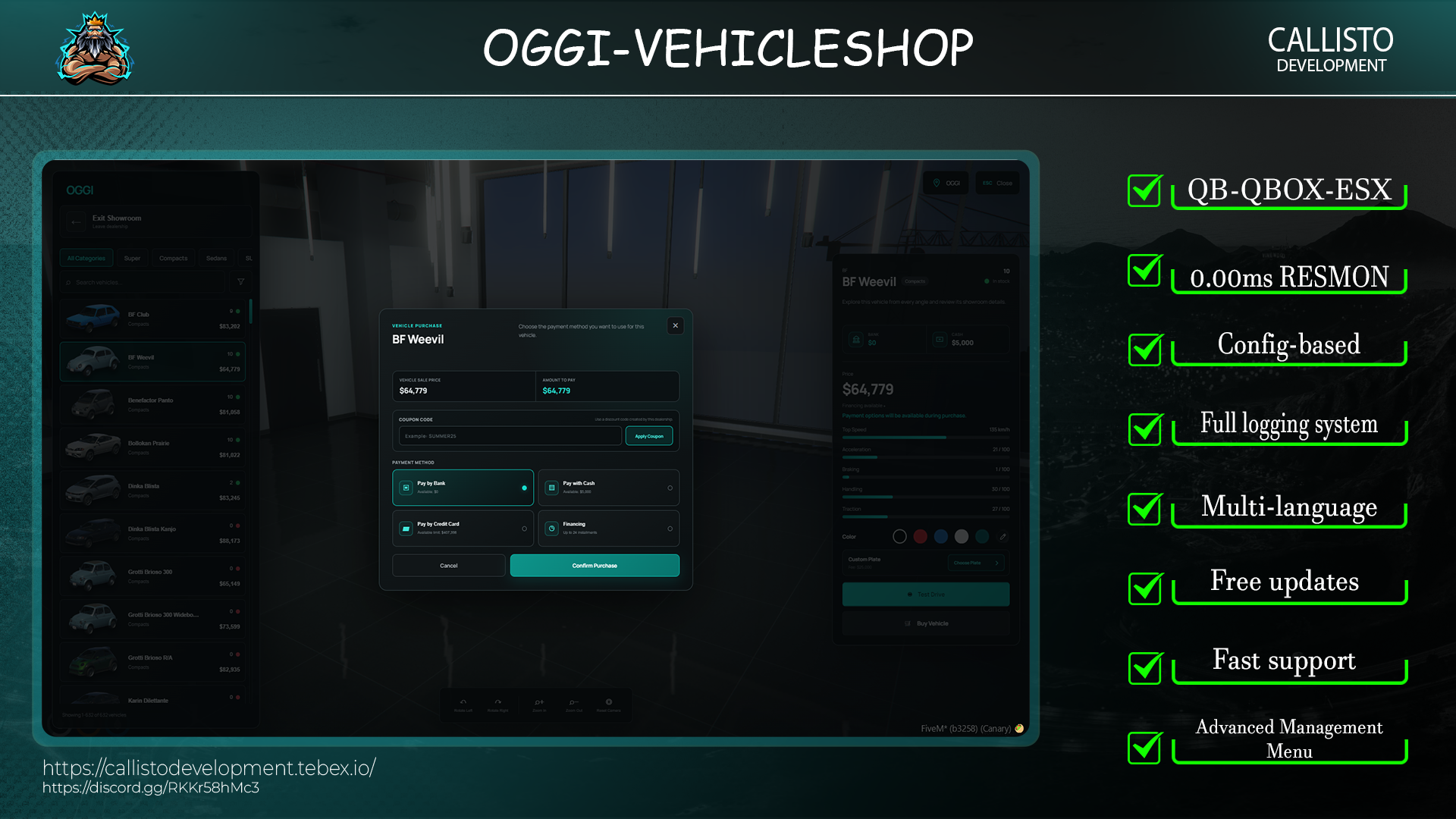 Advanced VehicleShop Script for QBCore/QBox/ESX (Escrow)