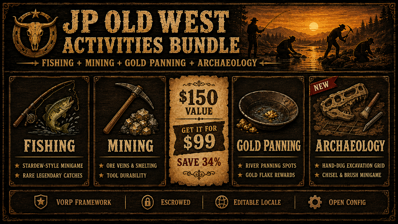 JP Old West Activities Bundle | Fishing + Mining + Panning + Archaeology + Water